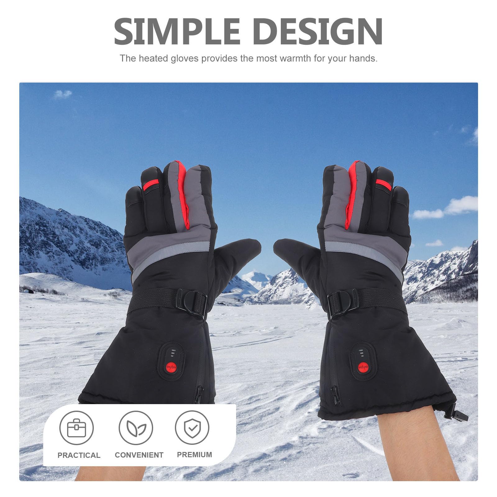 Ciieeo Guantes de Esquí Calefactables Negros para Adulto Niveles | Tejido, Calefacción Total de Mano, sin Batería Incluida, para Esquí y Riding