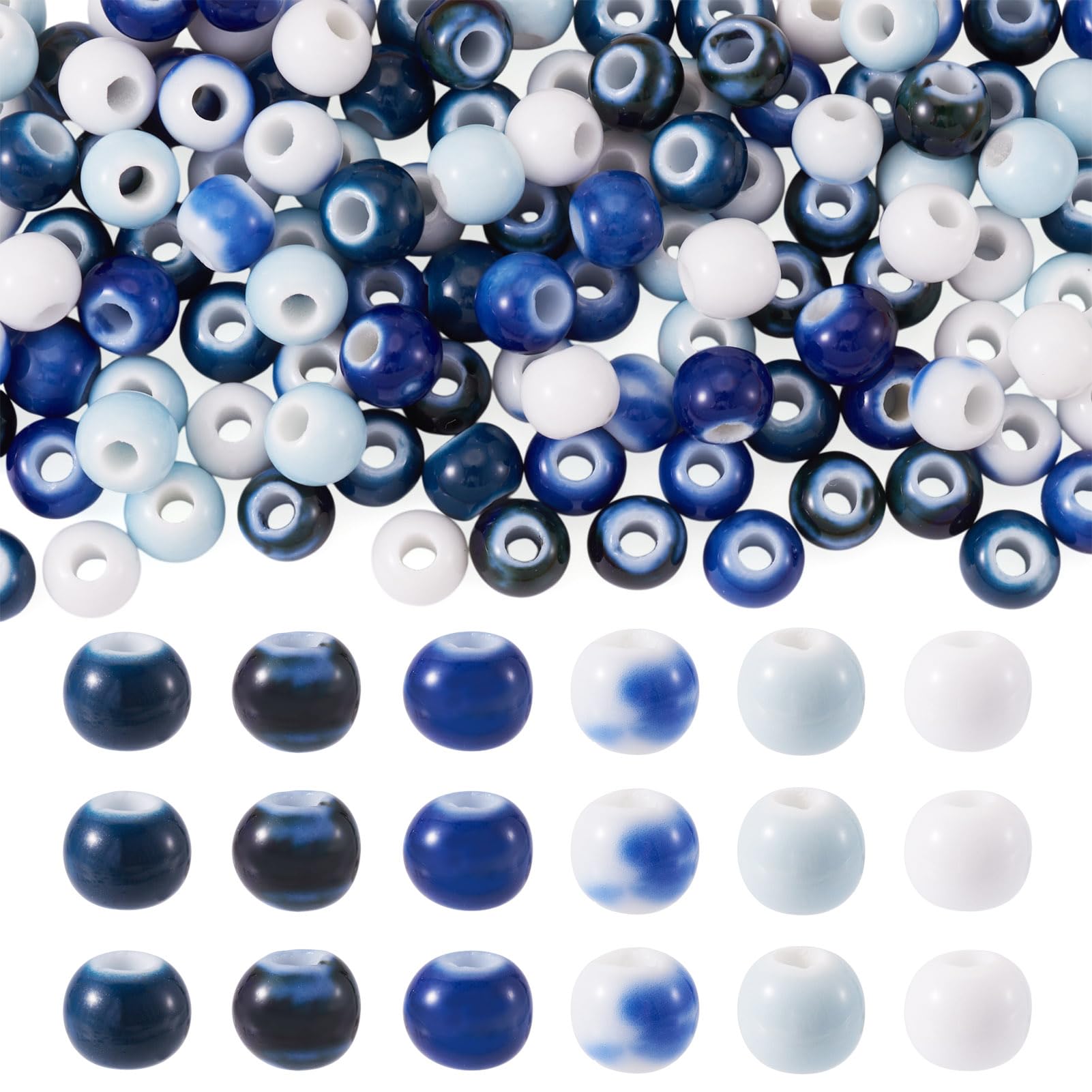 Cheriswelry 120Pcs Blue Porcelain Beads Gradient Handmade Ceramic Beads Smooth Round Spacer Bead for DIY Jewelry Bracelet Craft Projects Hanging Ornaments โ image 1