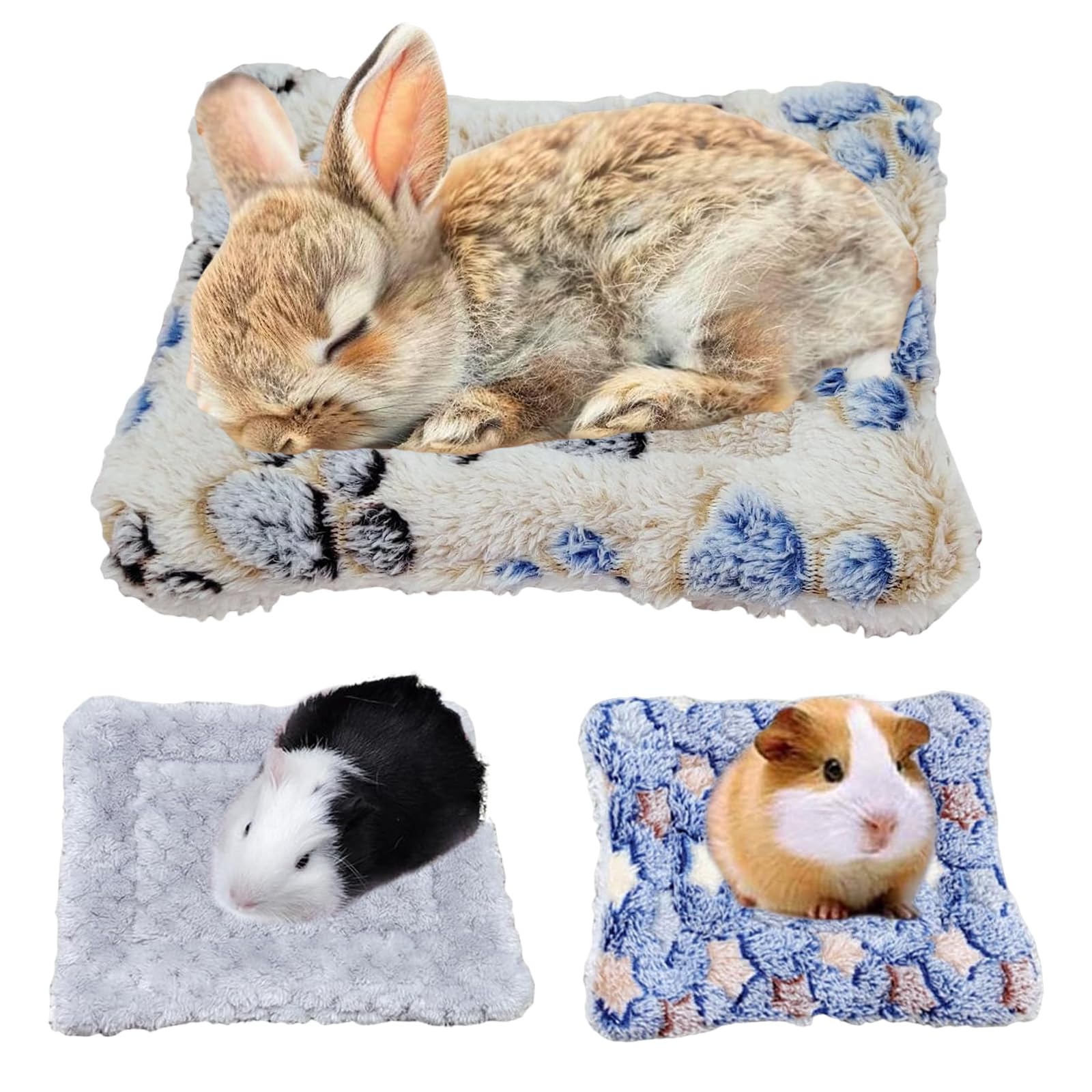 ChAusa 3 Pcs Guinea Pig Bed 26x33cm/15x20cm Small Animal Plush Mat Washable Fluffy Guinea Pig Bed Mat for Bunny Hamster
