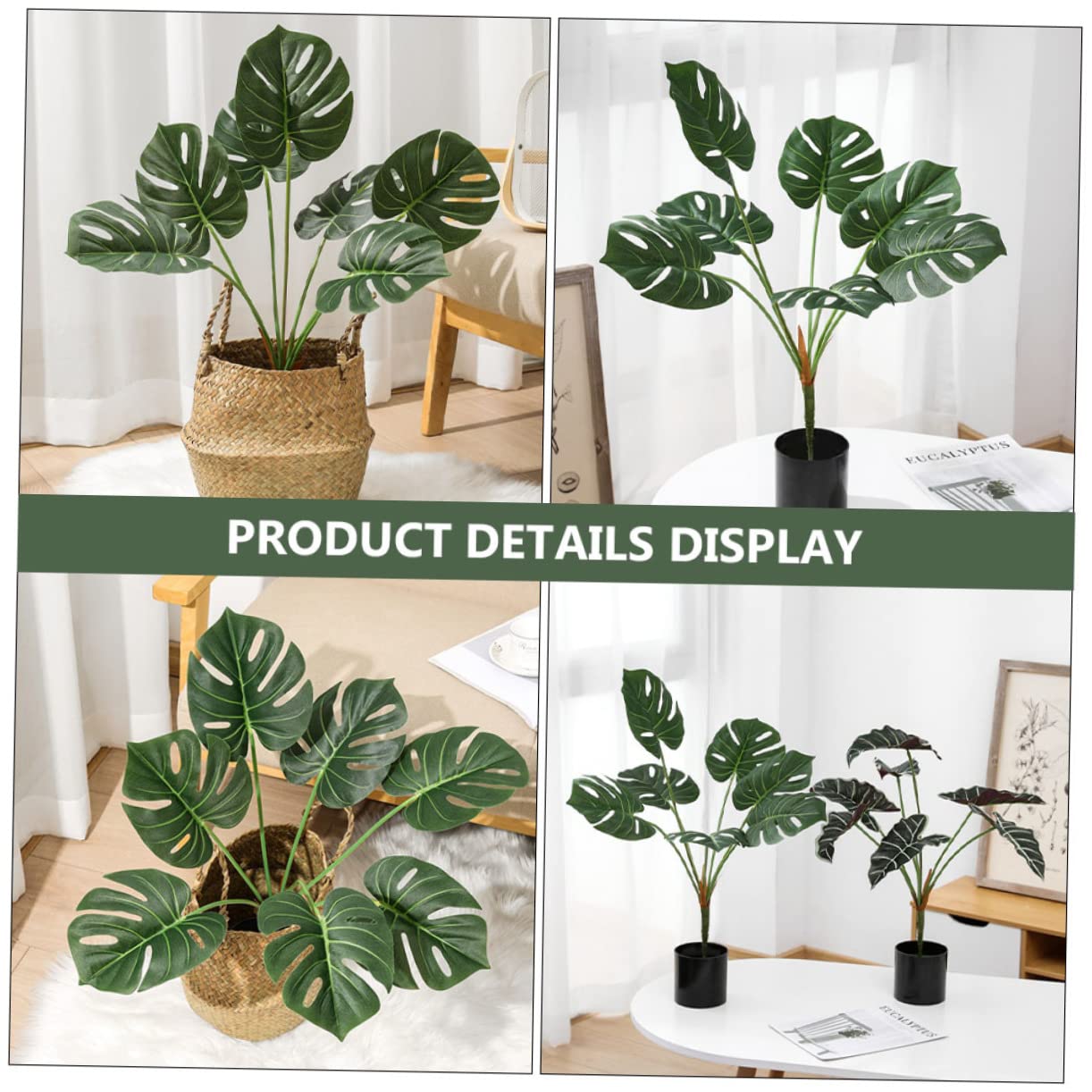 Cabilock 3stücke Künstliche Monstera Realistische Dekoration Für Wohnzimmer Hochzeit Wiederverwendbare Grüne Pflanzenornamente Für Innenräume Köpfe Im Bund