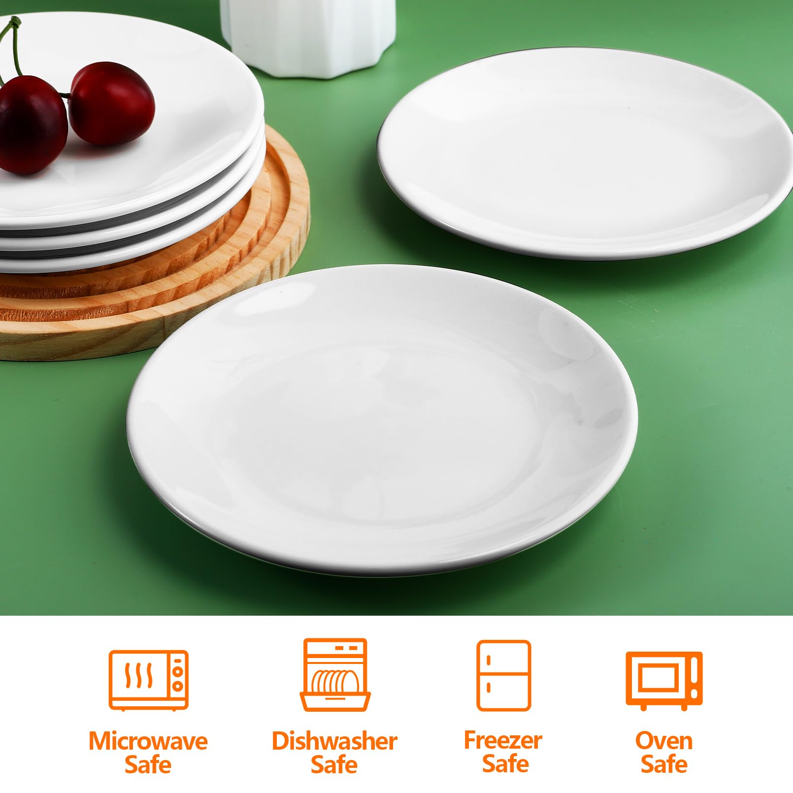 Jeffbaubl Piccoli piatti da dessert, 16 pezzi, 15 cm, in ceramica, colore bianco, piatti da colazione per torte, spuntini, insalata, lavabile in lavastoviglie e adatto al microonde