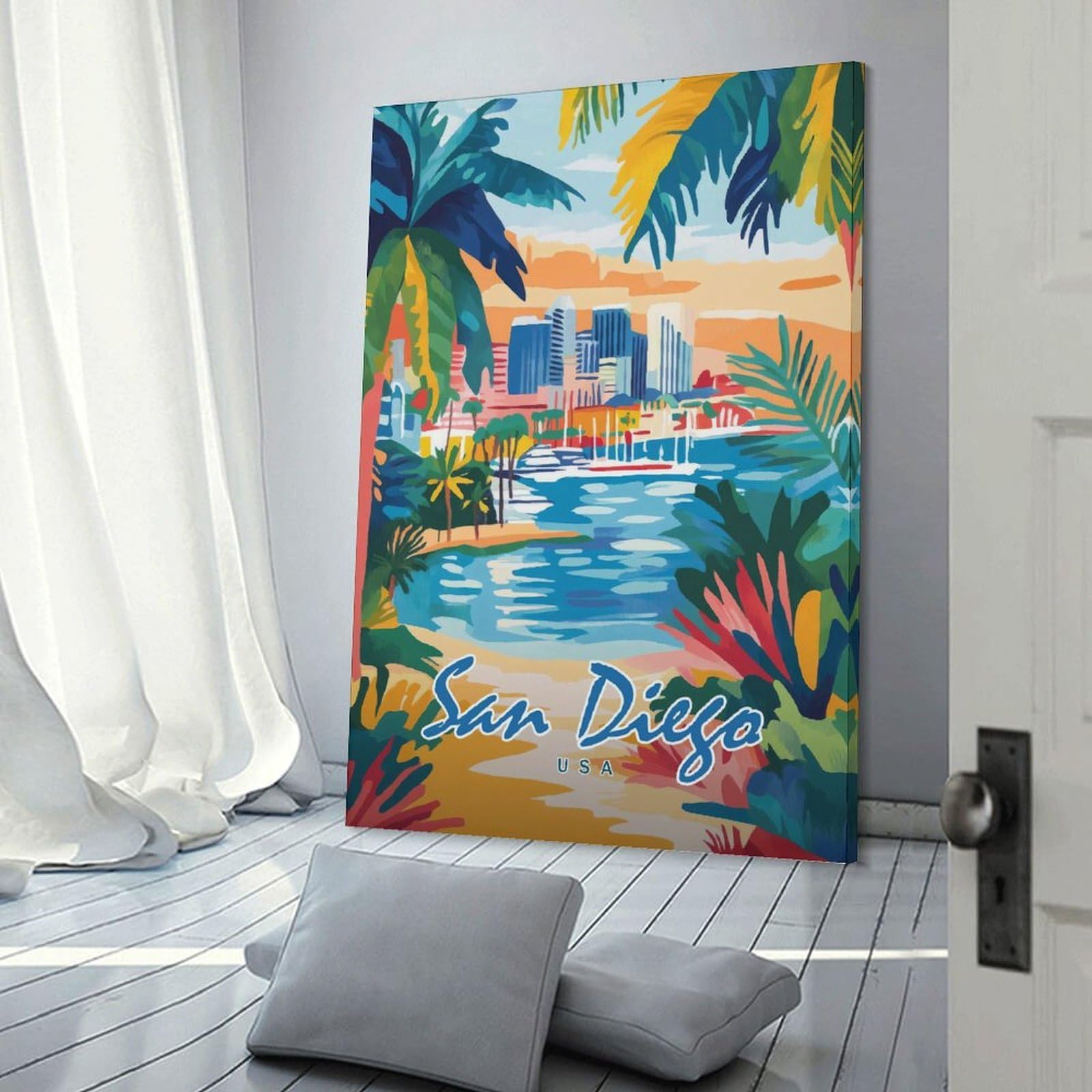 Junmoney San Diego Cityscape(2) Home Decor Wall Art, 20x30inch(50x75cm), for Apartments, Flats Or New Home Decor, An Easy Choice for New Home Styling