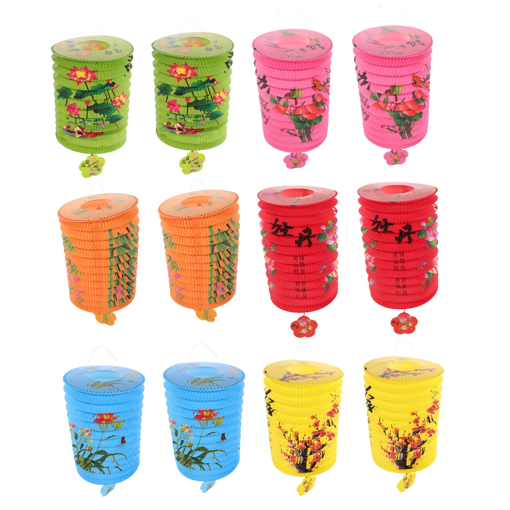 VALICLUD 12piezas Farolillos De Papel Chinos Tipo Acordeón Faroles De Flores De Papel Adornos Colgantes Para Decoración De Fiestas Del Festival De Primavera y Cumpleaños