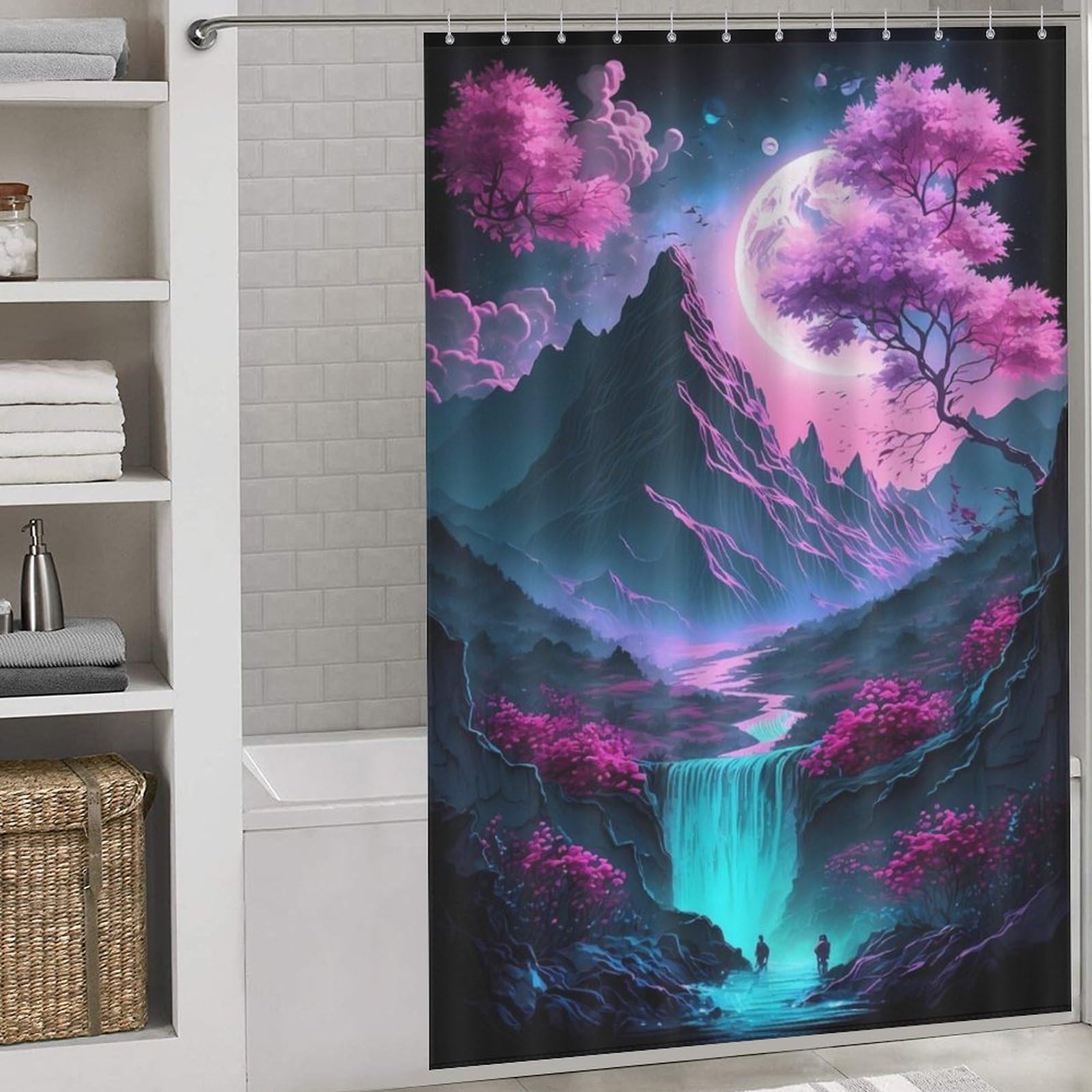 Rideau de douche tissu japonais cerisier 152x183 cm imperméable avec crochets