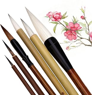6Pcs Chinese Calligraphy Kanji Brushes, Writing Brushes Japanese Sumi Drawing Brush Art Painting Brushes Pro Paint Brushes Set for Oil, Watercolour, Nail Painting, Ink Wash Painting, Calligraphy