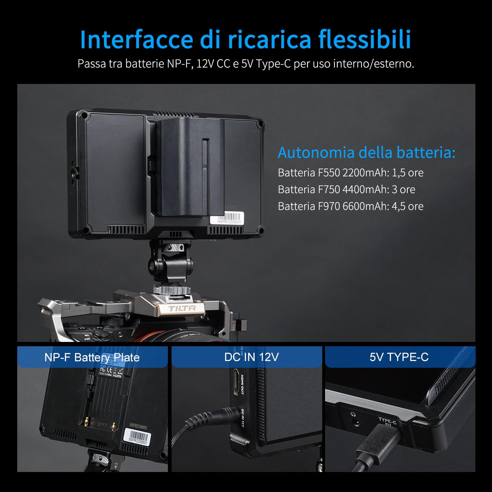 FEELWORLD FW568PRO 6 Pollici Monitor da Campo,1200nit DSLR Monitor Fotocamera con batteria F750 e borsa per il trasporto 4K HDMI, 3D Lut Focus Peaking Assist Full Waveform Video Field Monitor