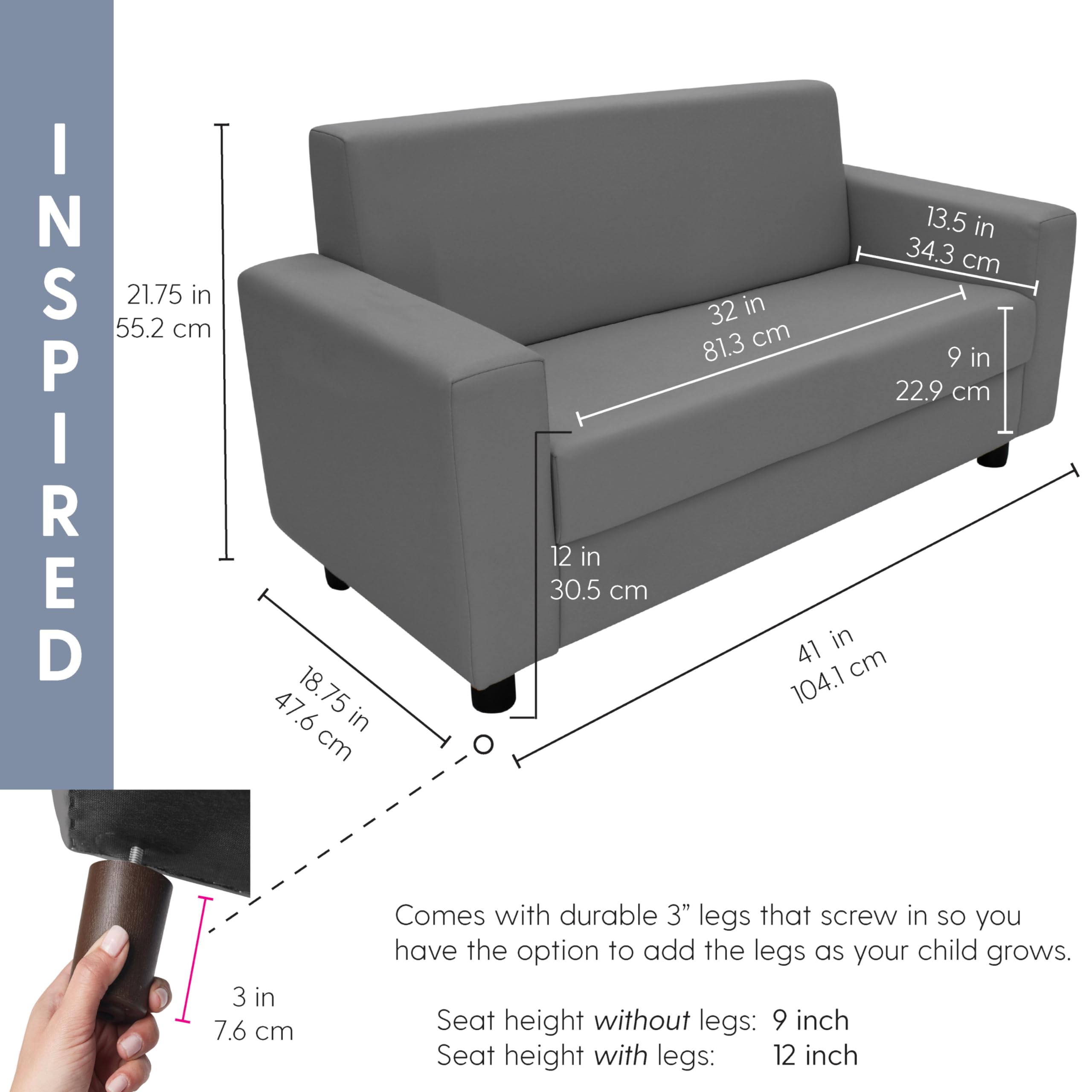 Factory Direct Partners SoftScape Inspired Playtime Classic Reading Sofa, Children's Commercial-Grade Upholstered Furniture for Home, Daycare, Preschool, Library; Comfy Modern Design - Blue, 14473-BL