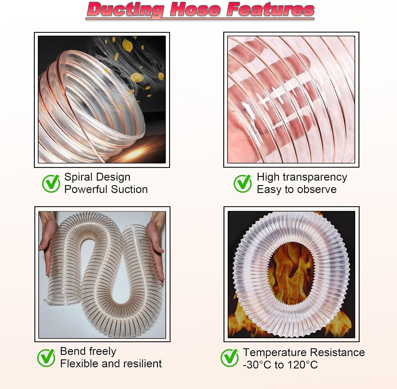 PU Flexible Vacuum Cleaner Hose, ID 20-60mm/1M Length Dust CollectionTobe, Use with Dust Collectors for Industrial Woodworking Cleaner(Φ1.5"/38mm)
