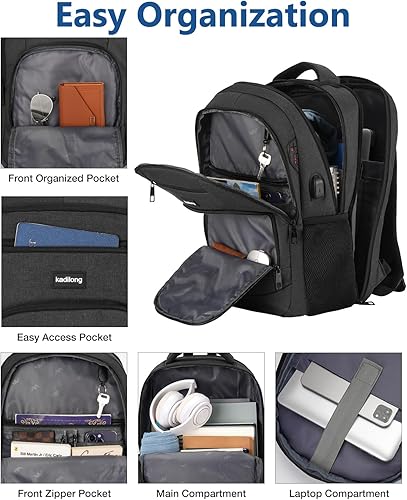 Miniatura 2 de Mochila para laptop para hombre, mochila escolar para adolescentes, niños, viajes de negocios, bolsa antirrobo con puerto de carga USB, resistente