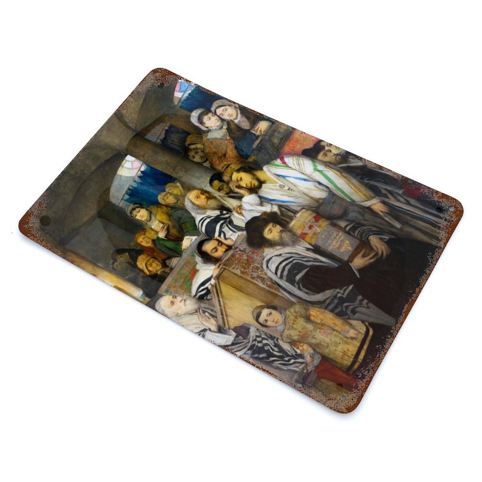 Jews Praying in Synagogue Rusty Metal Tin Sign 11.8"x7.9", Ideal for Farmhouse, Kitchen And Entryway Decor
