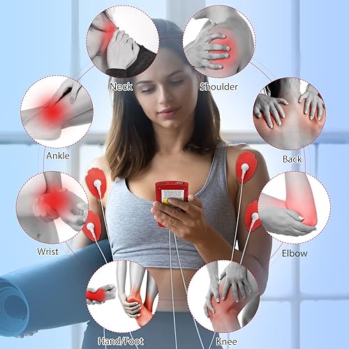 Miniatura 9 de Belifu Unidad TENS EMS de doble canal con 12 almohadillas, estimulador muscular de 24 modos, masajeador muscular electrónico de pulso para terapia