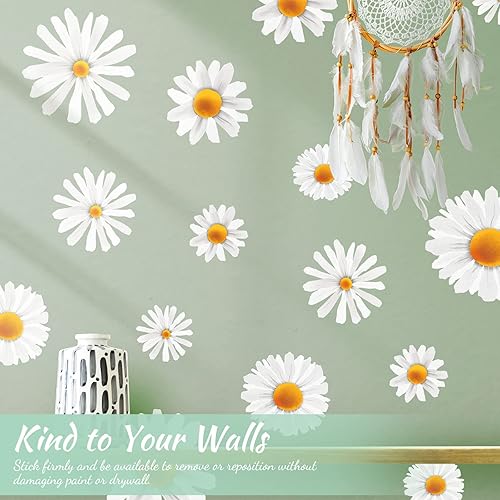 Miniatura 5 de Calcomanías de pared de margaritas blancas grandes para decoración de habitación de bebé, dormitorio de niñas pequeñas, calcomanías de pared