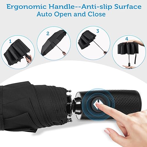 Miniatura 4 de Paraguas de viaje portátil resistente al viento, compacto y plegable, resistente, cierre automático, plegable, resistente a la lluvia y al viento,