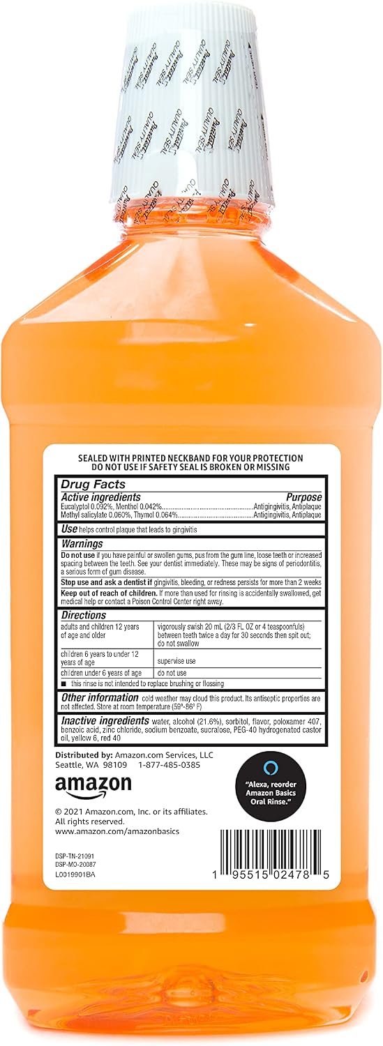 Amazon Basics Tartar Control Plus Antiseptic Mouth Rinse, Citrus, 1 Liter, 33.8 Fluid Ounces, 1-Pack (Previously Solimo)