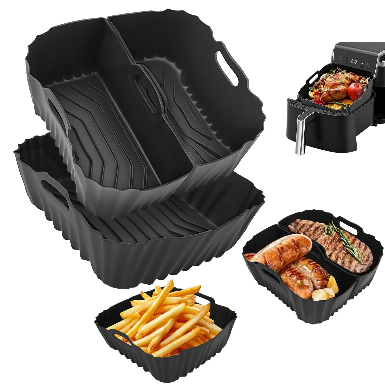 VINATO Set 3 Molde Silicona Freidora de Aire - Accesorios Airfryer con Separación Grasa, Lavavajillas Seguro - Para COSORI, Ninja, Philips, Tefal, Russell Hobbs