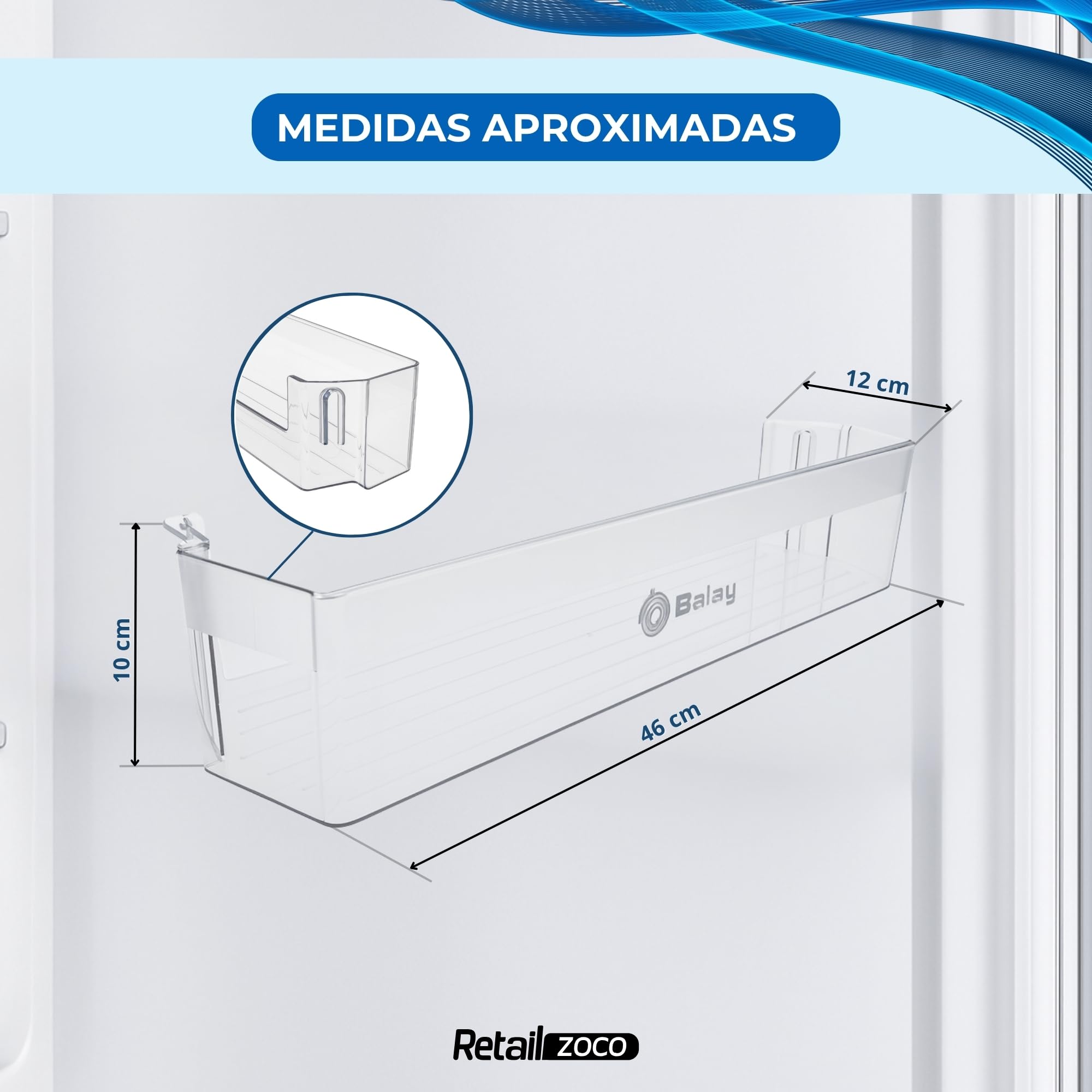 Estante Botellero Frigorífico compatible con Balay, Botellero inferior para la nevera, código original 11022295, compatible con 3KF6550MI, 3KF6551MI, 3KF6626WE, 3KF6635WI, entre otros — view 3