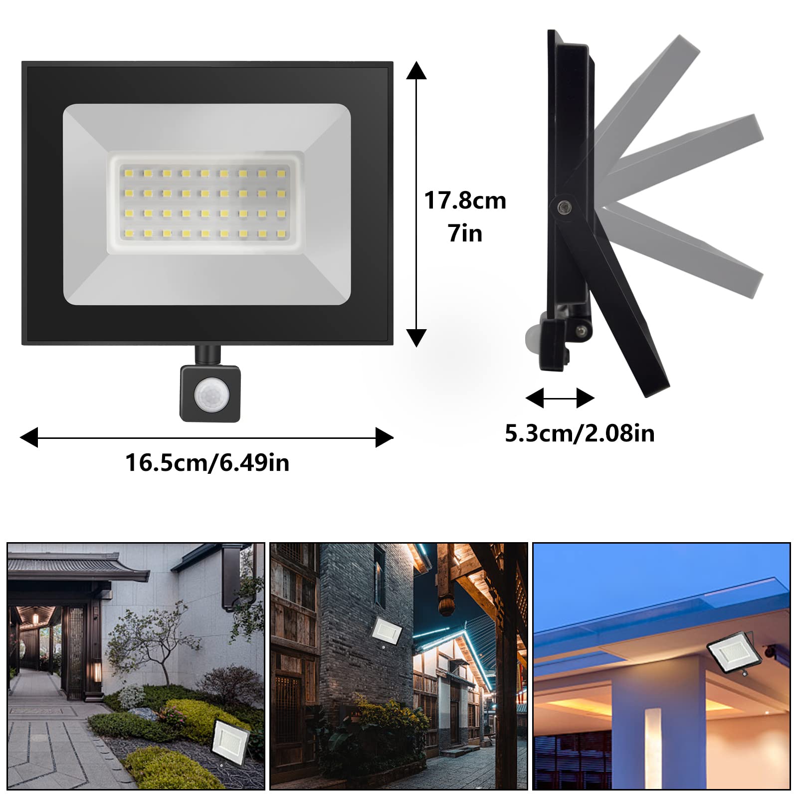 4pc 30W LED Außenstrahler mit Bewegungsmelder, 3000LM LED Strahler mit Bewegungsmelder Außen, 3000K Warmweiß LED Fluter Aussen Scheinwerfer, IP65 Wasserdicht Flutlicht für Garten Garage Hinterhof