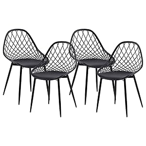 Set de 4 Elegantes y Sencillas sillas de Comedor, sillas de Cocina, sillas de salón, sillas Huecas para Cocina, Comedor, salón, Oficina, Dormitorio, Patas de Metal (Negro)
