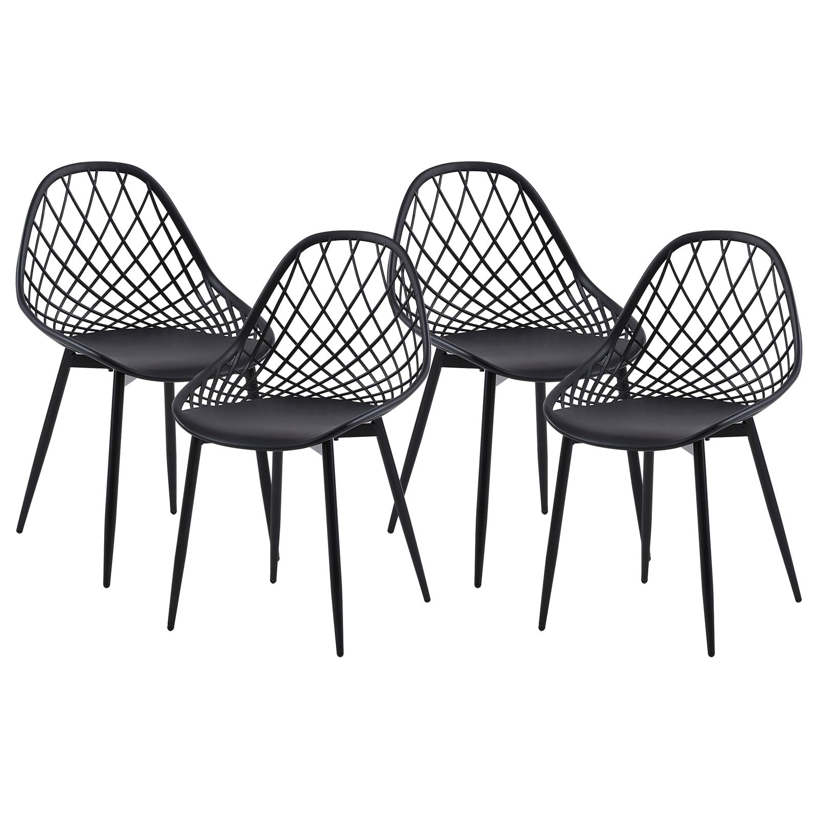 anrekl Set de 4 Elegantes y Sencillas sillas de Comedor, sillas de Cocina, sillas de salón, sillas Huecas para Cocina, Comedor, salón, Oficina, Dormitorio, Patas de Metal (Negro)