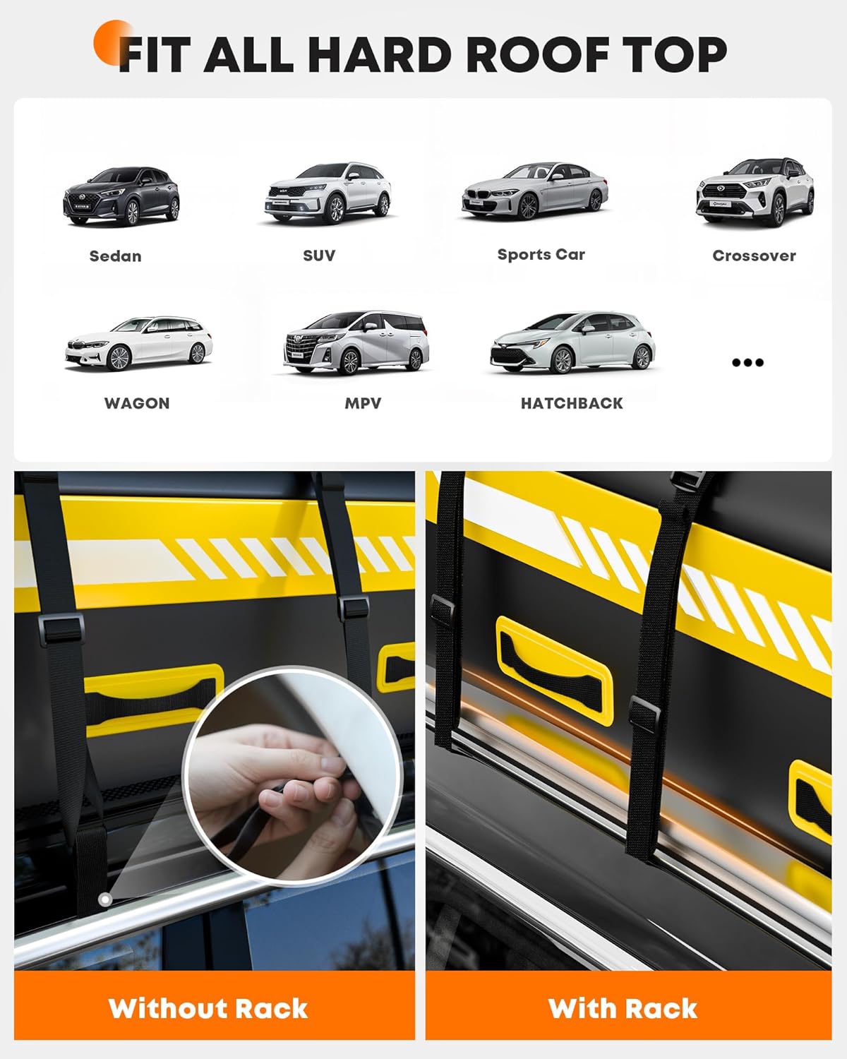 21 Cubic Feet Rooftop Cargo Carrier Bag, Waterproof Zip Soft Roof Top Cargo Bag with Anti-Slip Mat, Luggage Lock, 2 Reflective Strips, 6 Door Hooks, Storage Bag, for All Cars with/Without Rack