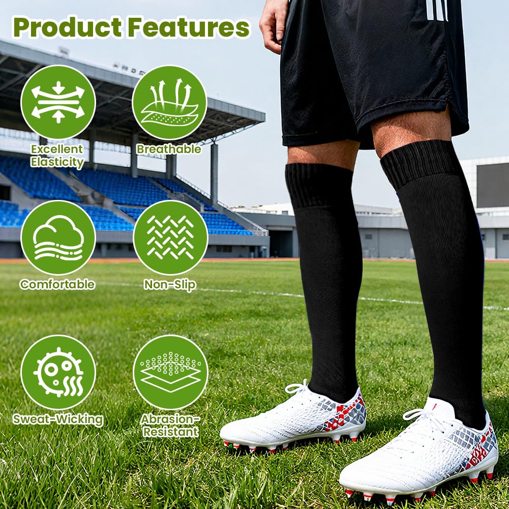 DiULi Calcetines de Futbol 2 Pares Medias Futbol Rojo y Azul Antipresion Compresion Socks Largos Deportivos