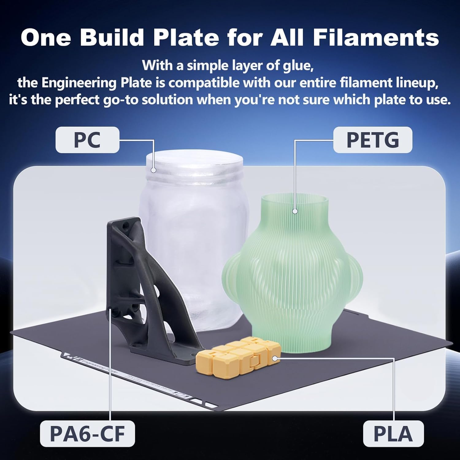 Original Bamboo Engineering Plate for P2S/X2D/P1P/P1S/X1/X1C/A1,High-Temp Build Plate for All Filaments, Heat-Resistant Smooth Coating,Strong Adhesion with Glue, Bambu 3D Printer Platform
