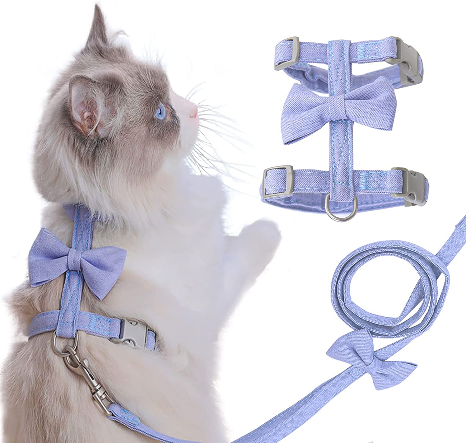 Katzengeschirr und Leine, Katzenleine und -geschirr-Set, ausbruchsicher, weiches Netzgewebe, atmungsaktiv, verstellbar, Haustierweste, Geschirr für Katzen, Kätzchen, Welpen, Kaninchen, Frettchen (1