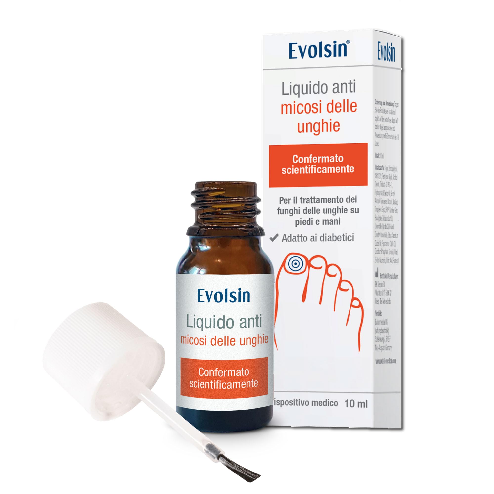Evolsin® Liquido Anti micosi unghie piede & mano I Efficacia scientificamente confermata I Adatto per i diabetici I Smalto per funghi unghie piedi