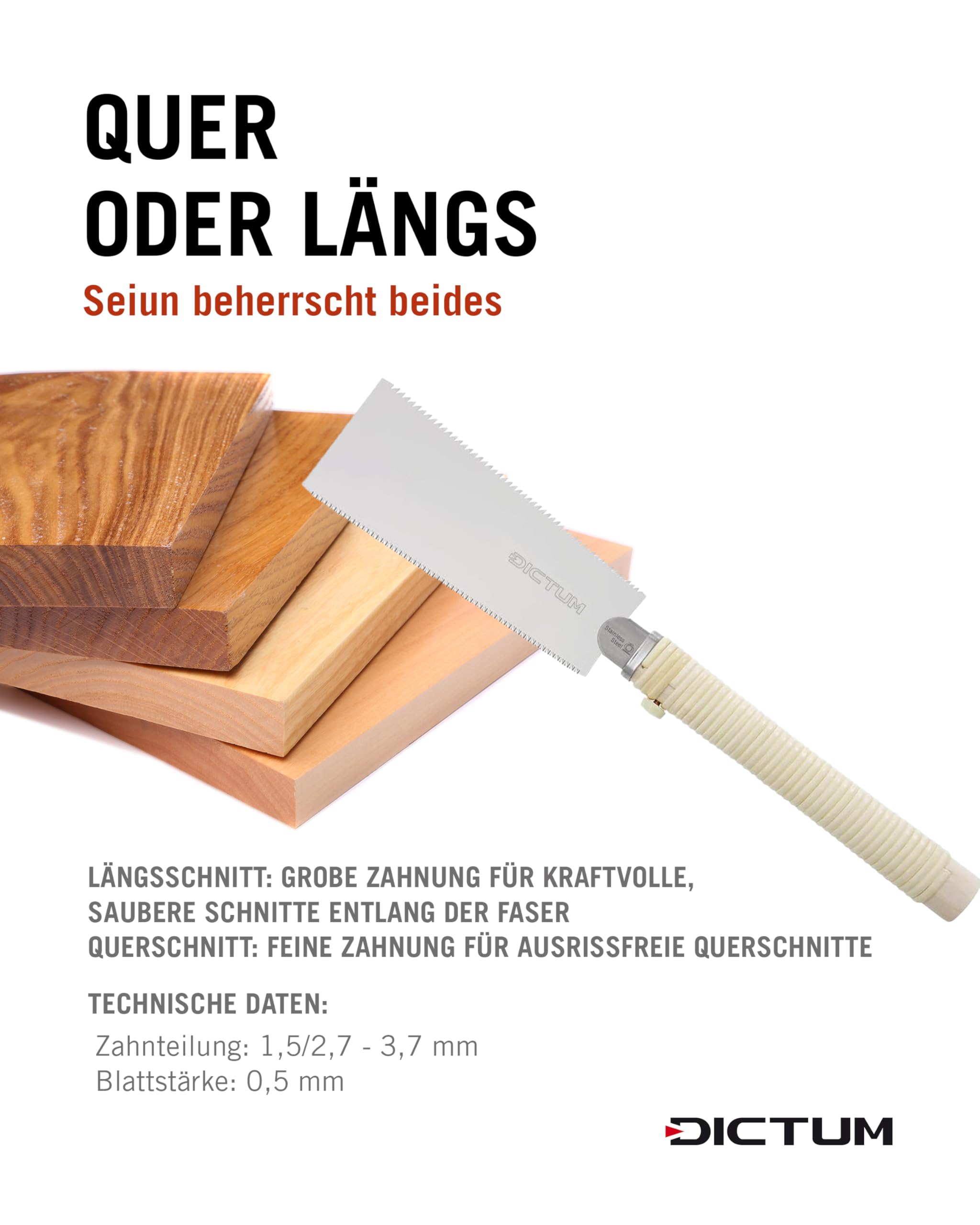 DICTUM Japansäge Ryoba Compact 180 mm – Original Zugsäge für Möbelholz & trockenes Holz