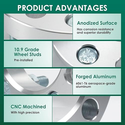 Miniatura 3 de MOCA - Espaciadores de rueda de 2 pulgadas, patrón de pernos de 2.165 x 4.500 in, orificio del cubo de 3.248 in, perno de 12 pulgadas x 20 para Jeep