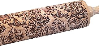 Embossed Rolling Pins for Baking, Small Wooden Roller Pin with Textured Pattern, Best Gift for Wedding, Holiday, Mother, Friends (Flower)