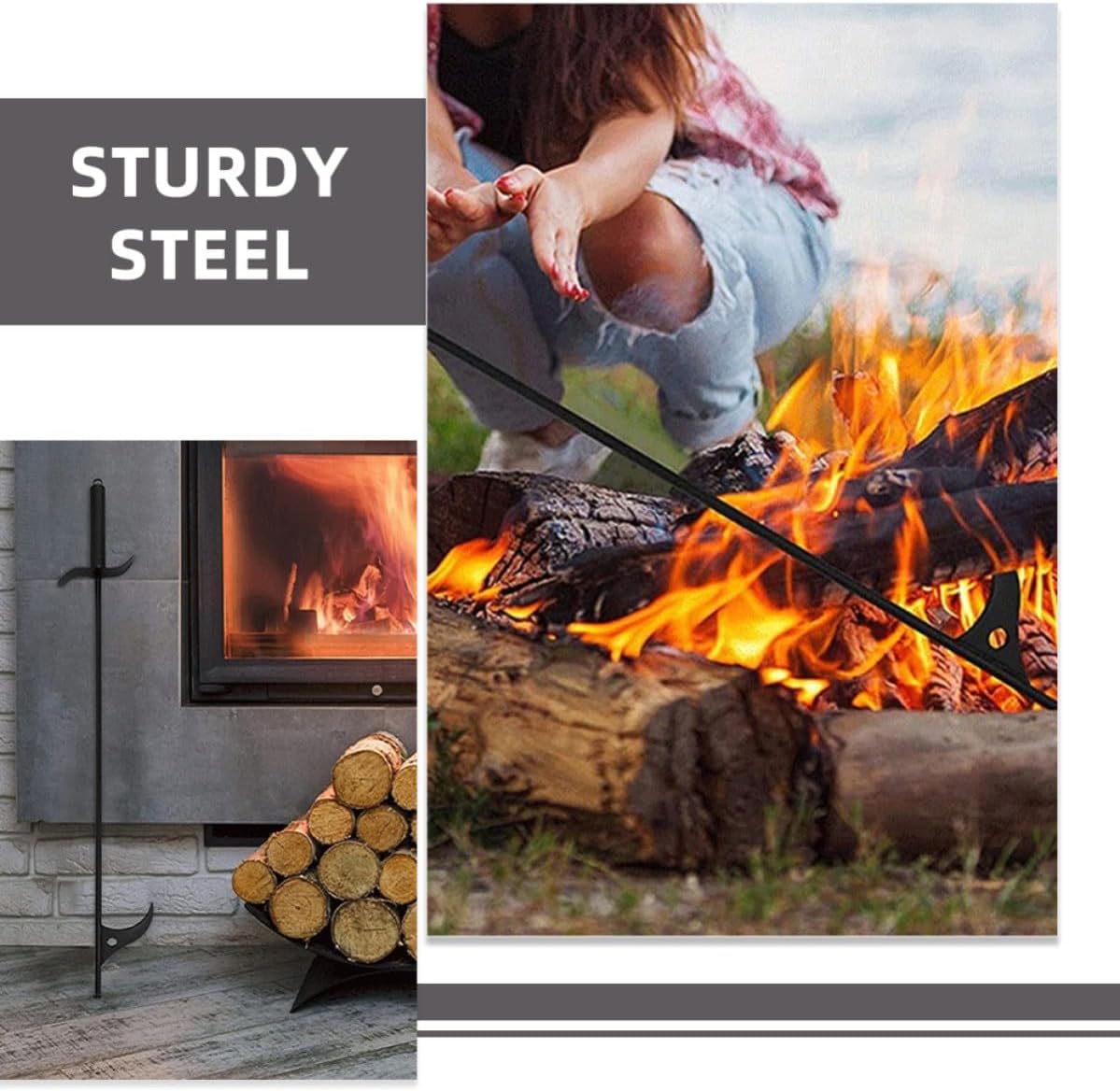DOITOOL Fireplace Fire Poker Steel Long Handle Tool for Indoor Outdoor Use