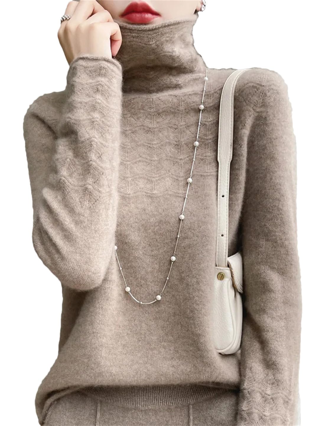 Maglione Donna Autunno Inverno Lana Merino Maglione Dolcevita Maglieria in Cashmere con Fondo Cavo