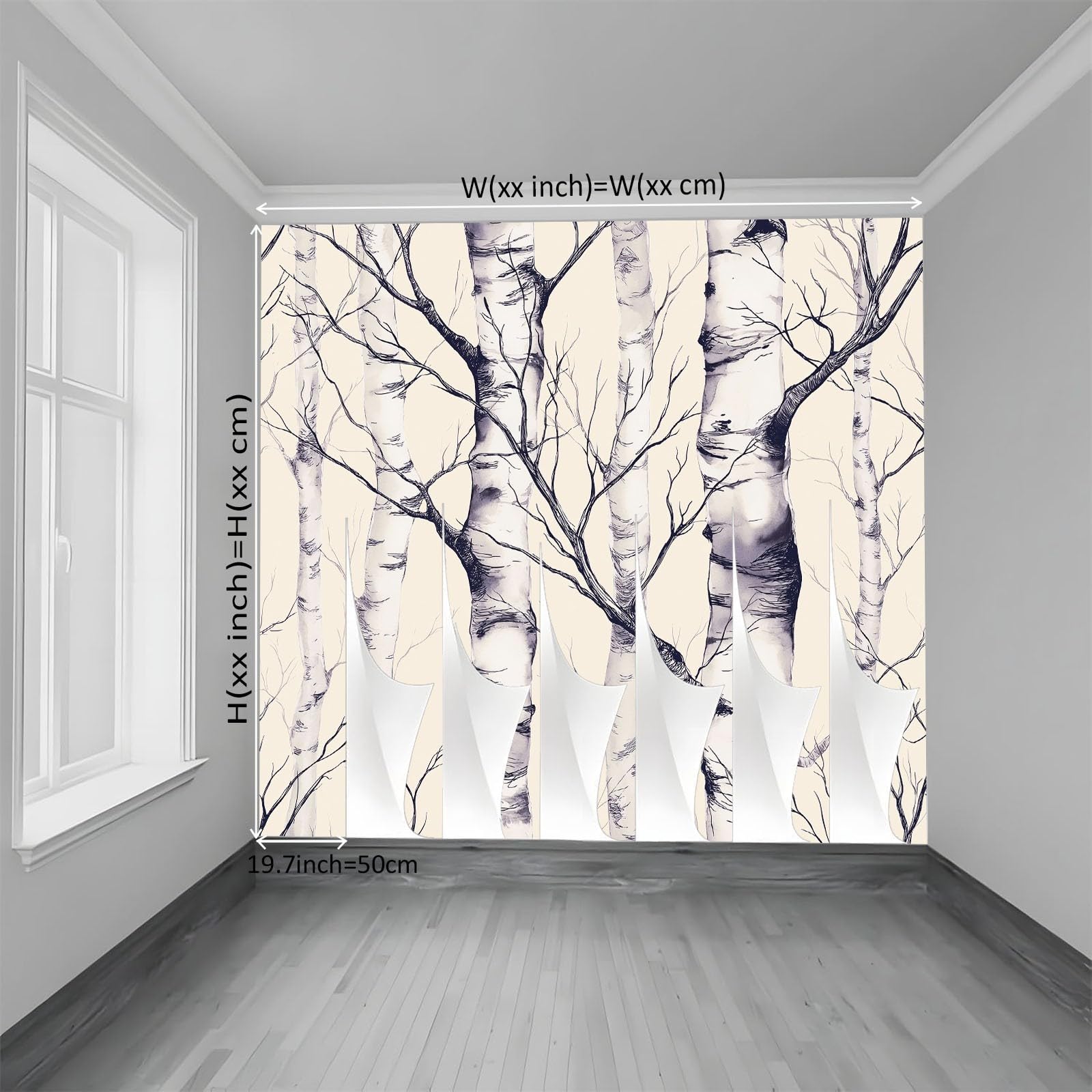 Panoramiczna tapeta w paski lasu brzozowego, tapeta z włókniny akwarelowej biały czarny do sypialni salonu jadalni-200 cm x 140 cm nowoczesna dekoracja ścienna tło