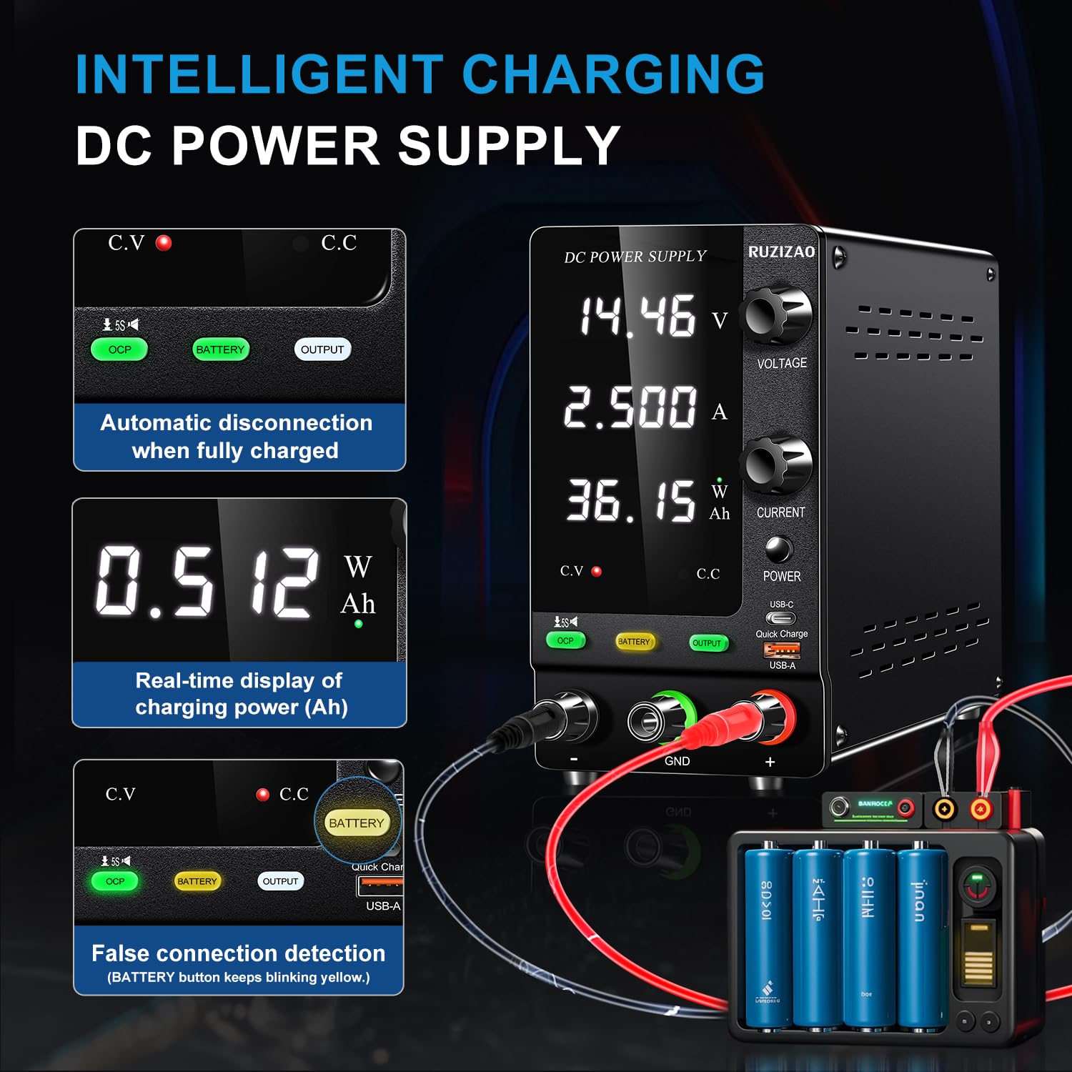 Alimentation de Laboratoire 60V 5A 300W Encodeur et Affichage LED à 4 Chiffres Alimentation Stabilisée Réglable Pour Chargement de Batterie 6~48V Alimentation de Encoder Output Ah affichage