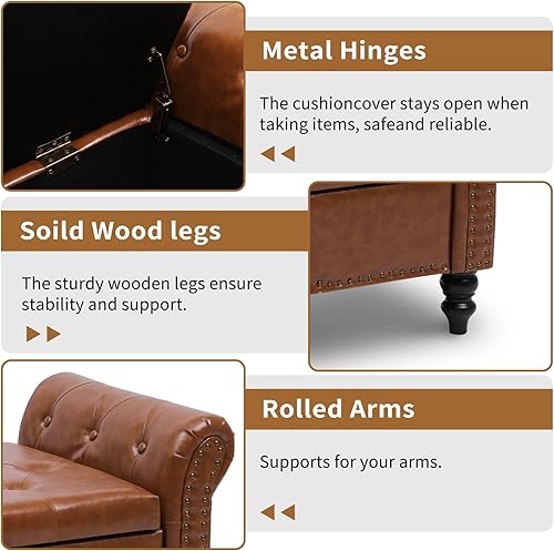 Miniatura 50 de Banco otomano de almacenamiento con brazos, banco de lino para dormitorio, banco de almacenamiento con botones para entrada, sala de estar, pasillo,