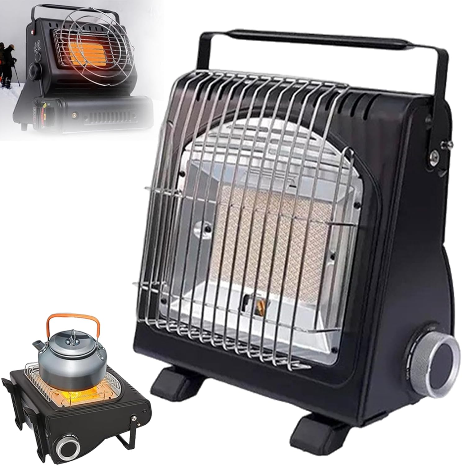 Upgraded 2 In 1 Portable Indoor Butane Heater & Stove with Self Ignition, Safe & Cordless Non Electric Heaters, Butane Emergency Heater for Power Outage, For Camping, Tents, Outdoor (New Black)
