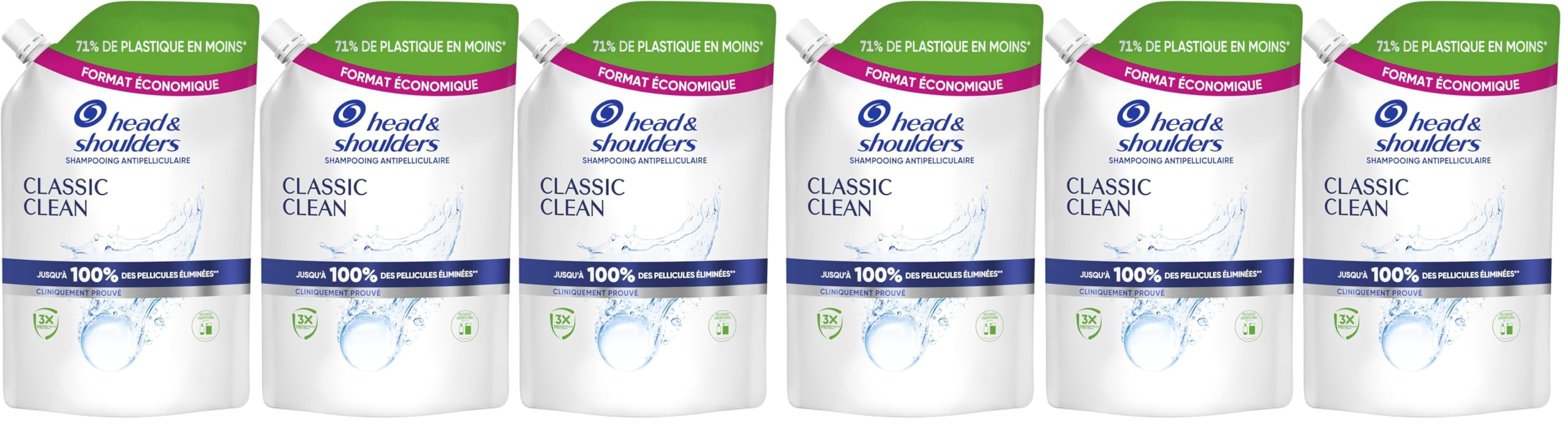 Head & Shoulders Shampooing Antipelliculaire Classic, Recharge 3 x 550 ml, Jusqu’à 100% Des Pellicules Éliminées, Cliniquement Prouvé, Testé Sous Contrôle Dermatologique (Lot de 2)