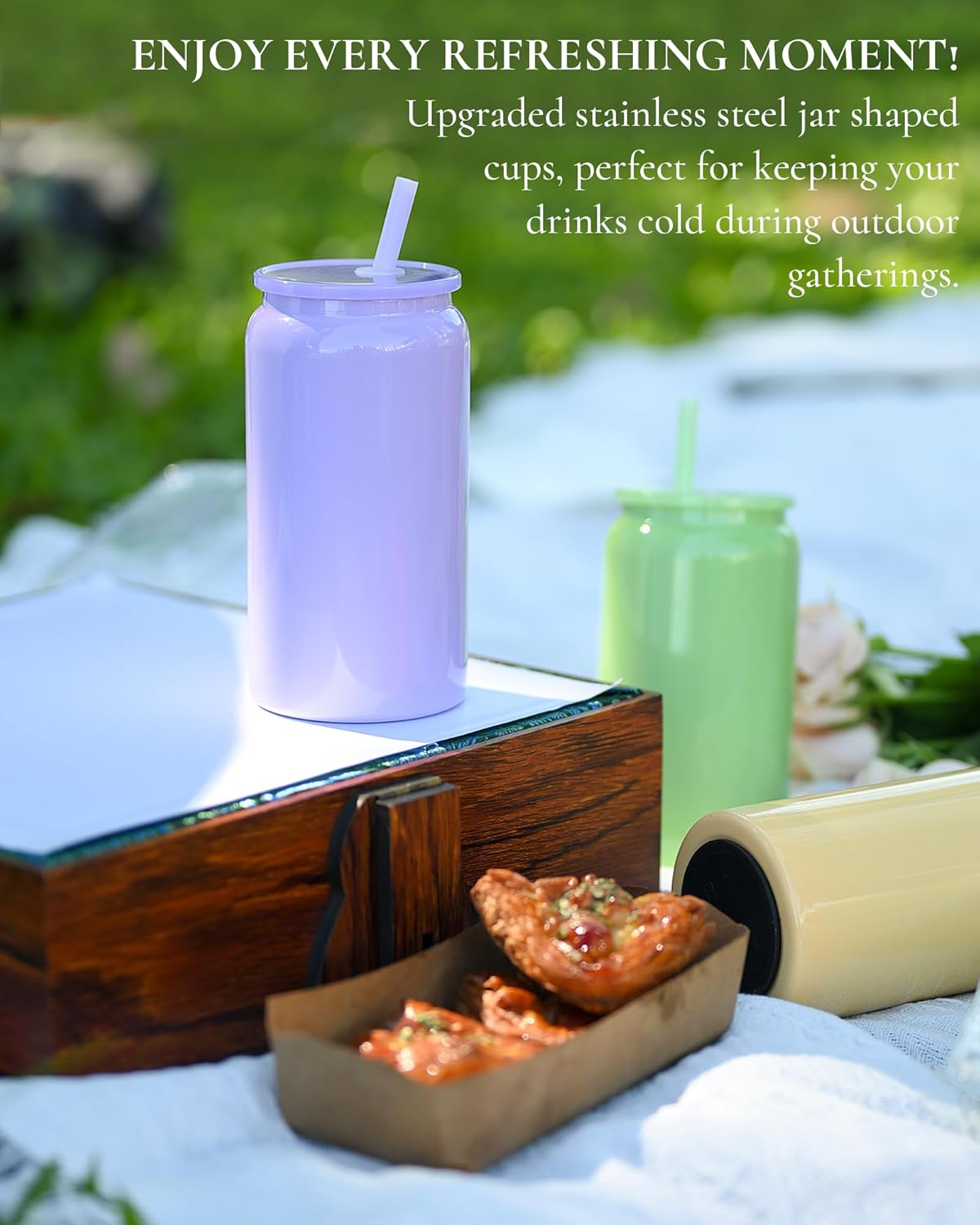 6 Pack Glass Cups With Lids and Straws, 16oz Stainless Steel Cup for Beer, Iced Coffee, Smoothie, Whiskey, Soda, Tea, Water - Sublimation With Coaster - Image 6