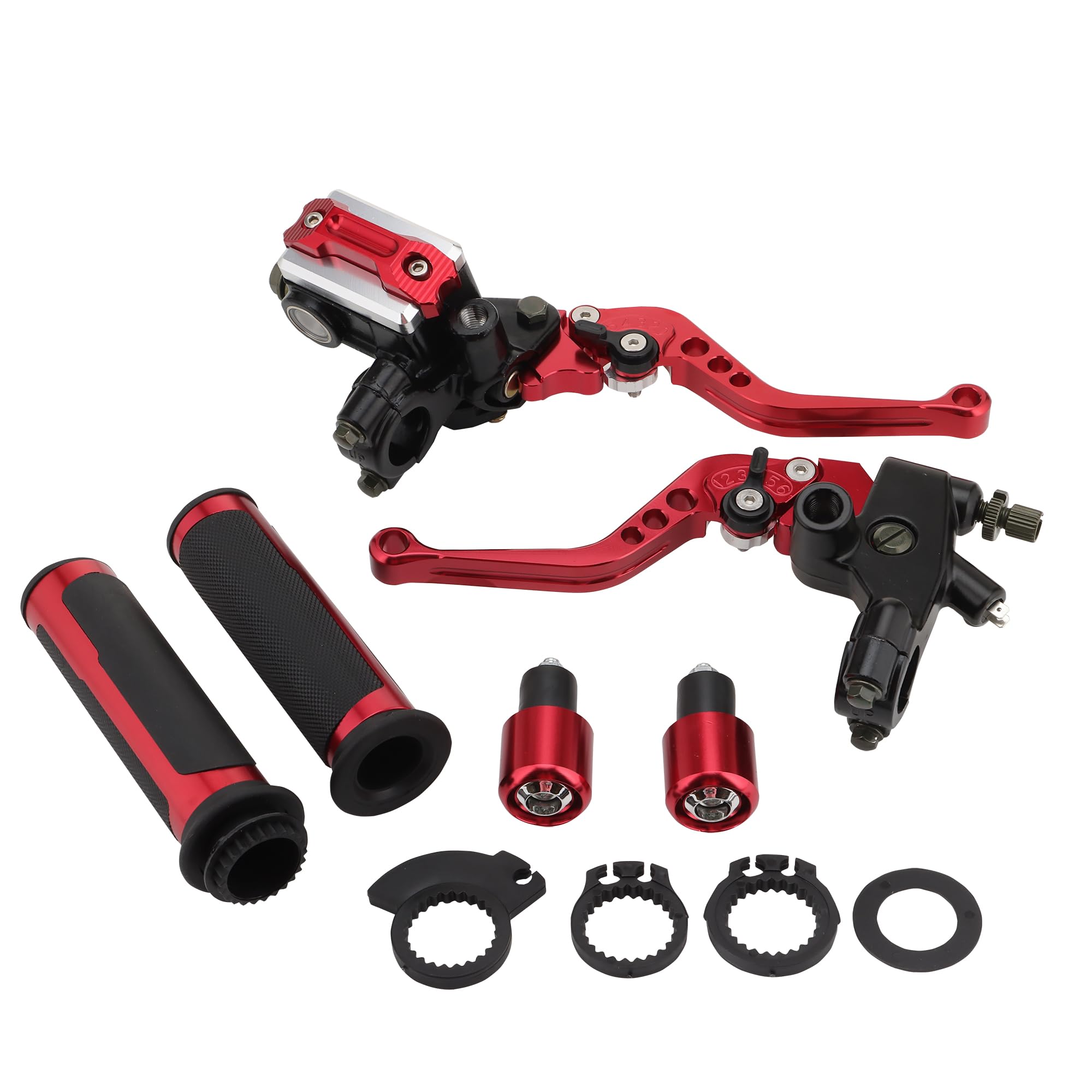 WOOSTAR 22mm Standard 7/8" Regolabile Frizione Leva Pompa Freno Frizione Set con Ruotare la Manopola Dell'acceleratore Sostituzione per Majesty T3 T5 T6 Moto Dirt Pit Bike Scooter ATV Rosso