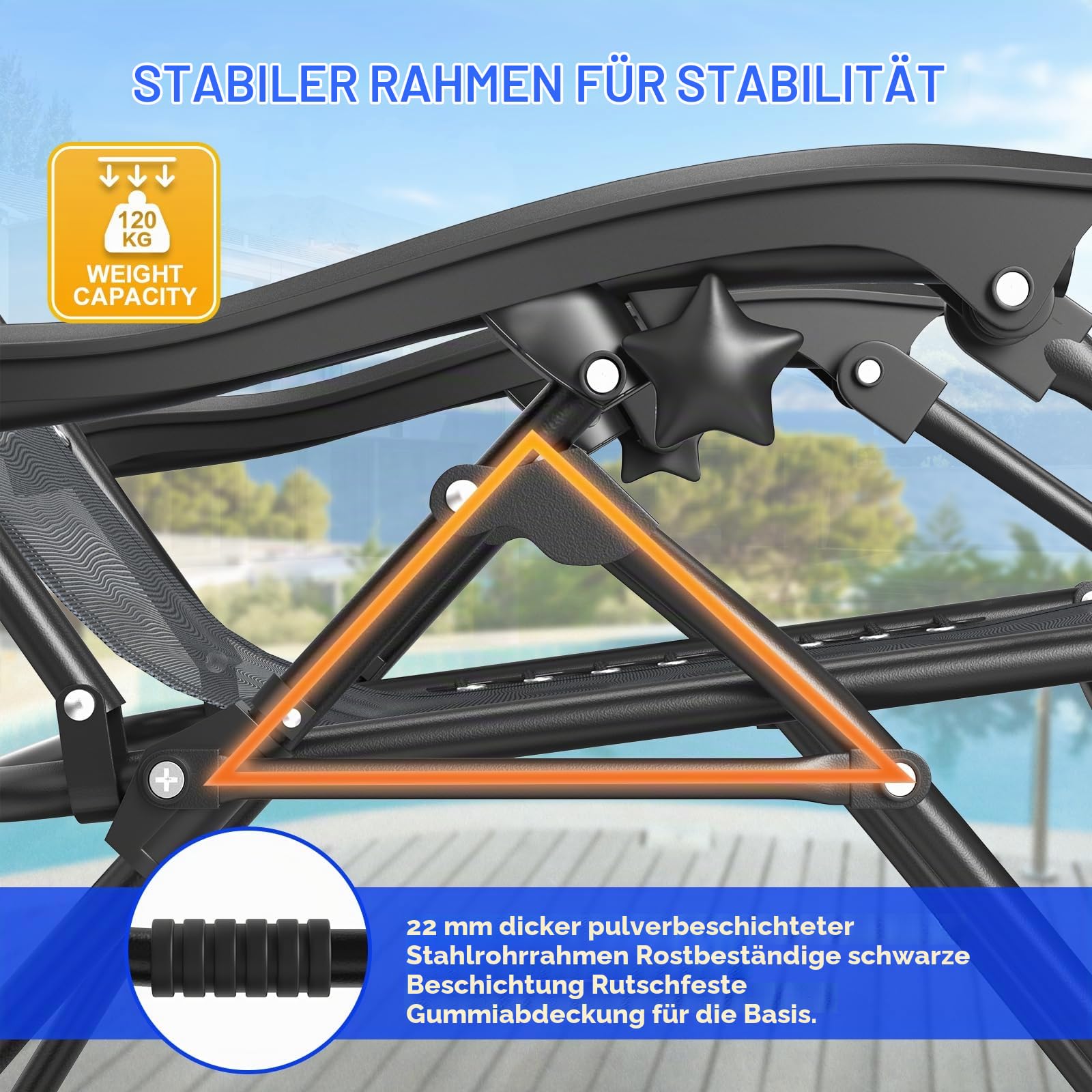 2er Set Klappbarer Liegestuhl, Gartenliege Extra Breit 64cm-Textilene-Relaxliege Verstellbar Rückenlehne mit Getränkehalter & Kissen, Faltbar Sonnenliege Tragbar für Camping Balkon, bis 120kg, Grey