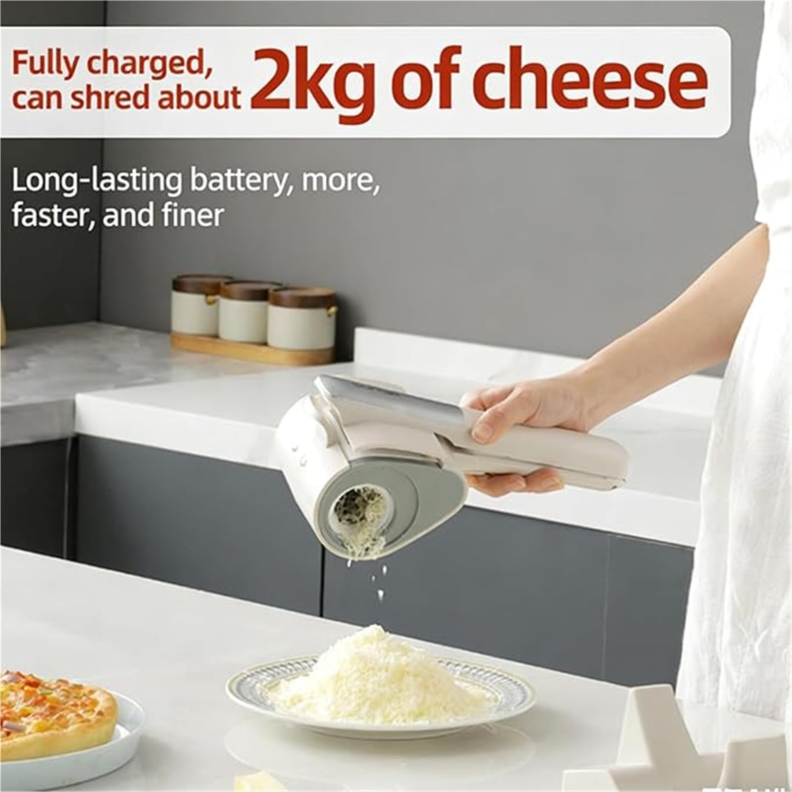 Grattugia elettrica senza fili per formaggio e affetta rotativa, trituratore portatile ricaricabile con 2 tamburi intercambiabili per formaggio, noci, cioccolato e verdure