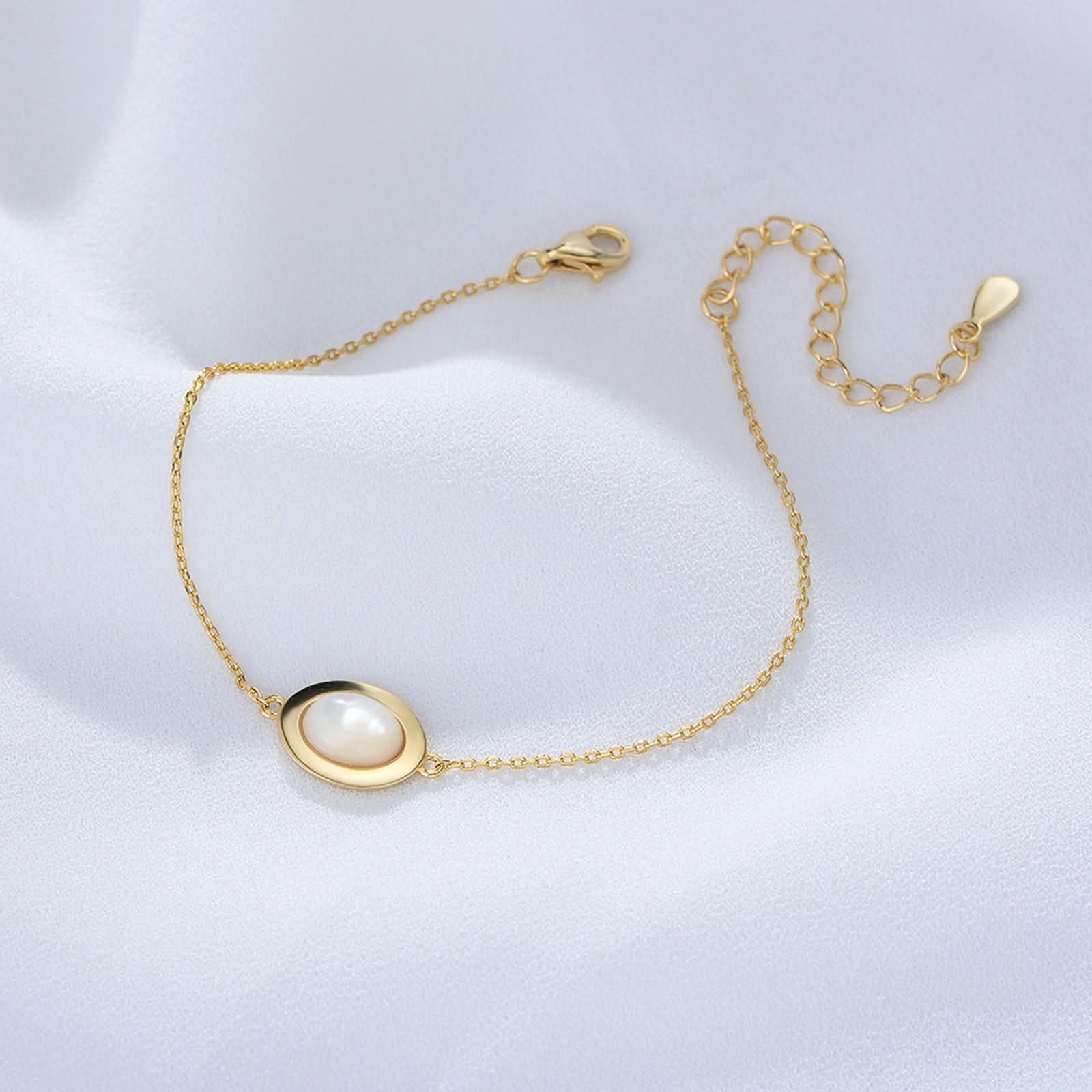 Pulsera Oro Amarillo Mujer 9K / 14K / 18K, Oval con Concha, Cadena Extensible 16 CM + 5 CM, Pulsera Mujer Oro