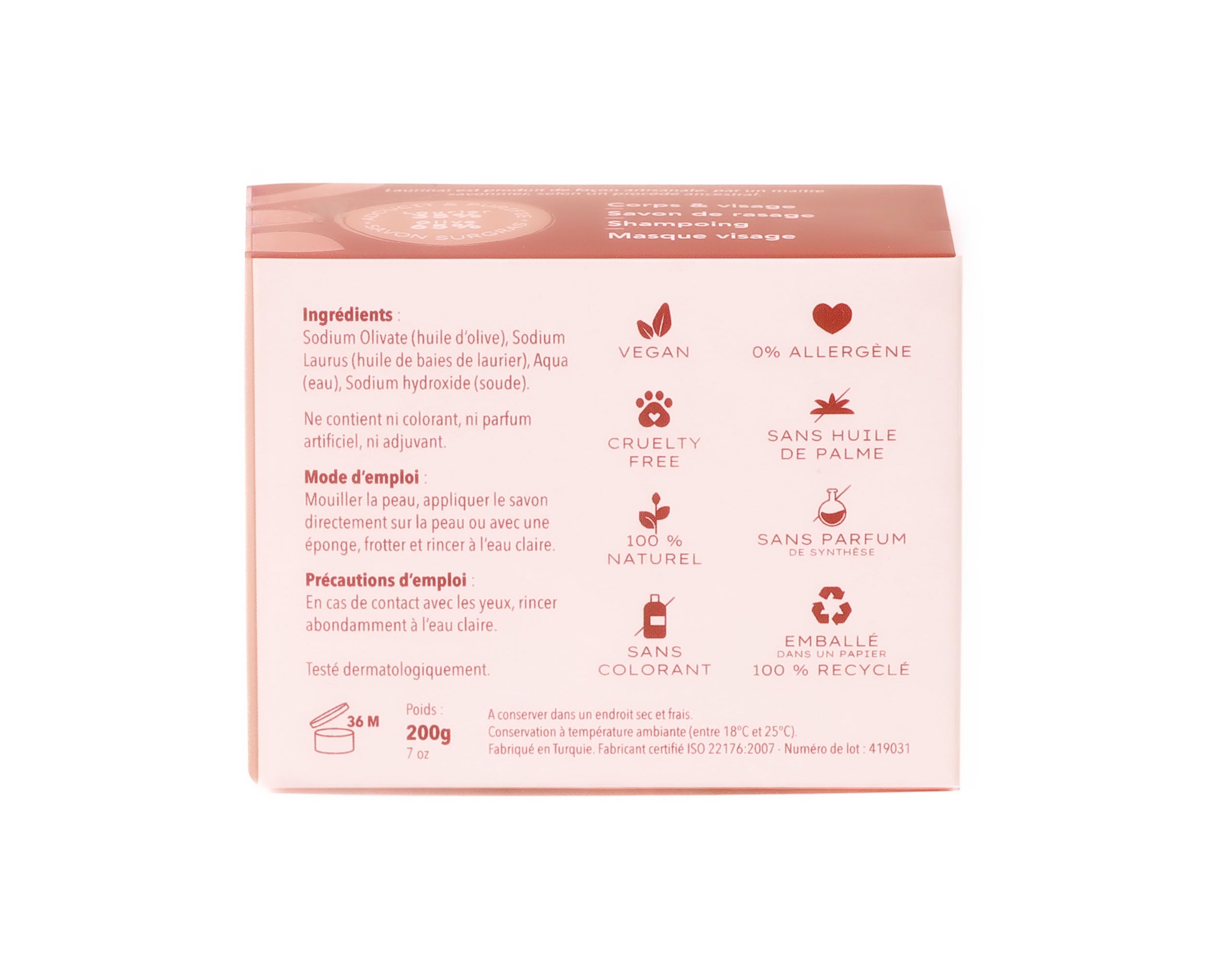 Savon d'Alep 6 x 200 g 65% Pure Olive 35% Laurier – Savon Solide Naturel Visage, Corps et Cheveux - Roche volcanique offerte avec ce Lot