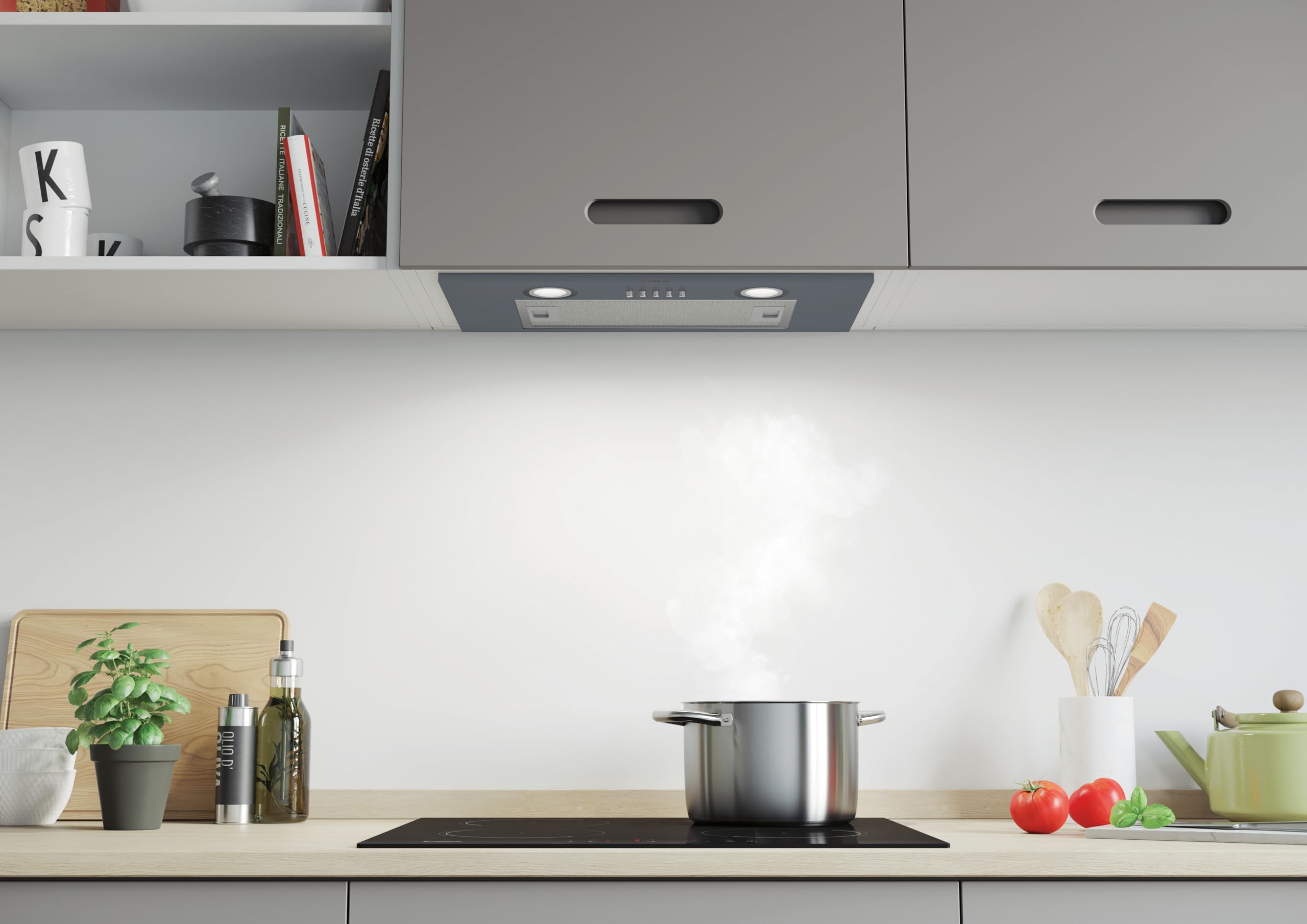 Candy Campana CBG625/1X grupo filtrante, 3 niveles de potencia, Capacidad extracción 200m3/h, Luces led, Panel antigrasa, Filtros carbono, 74W, 63dB, Gris, 13 x 52 x 28 cm - 3