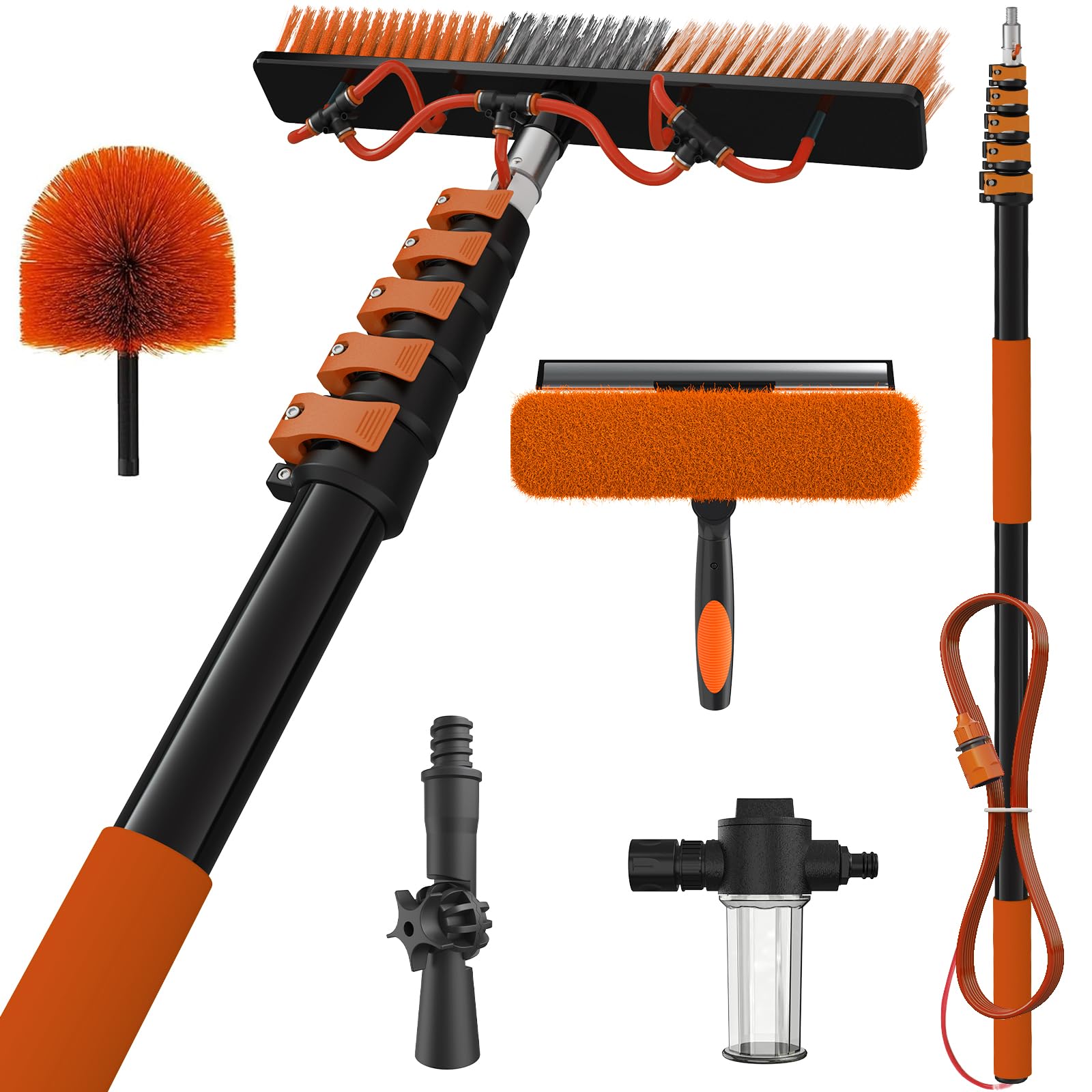 Photo 1 of SKGPOLE 30Ft Reach Solar Panel Cleaning Brush Kit with 5-24ft Telescoping Pole, Water Fed Window Cleaner Tool with 20" Brush, Soap Dispenser, Cobweb Duster, Squeegee for Roof, RV, Gutter, Boat, Deck