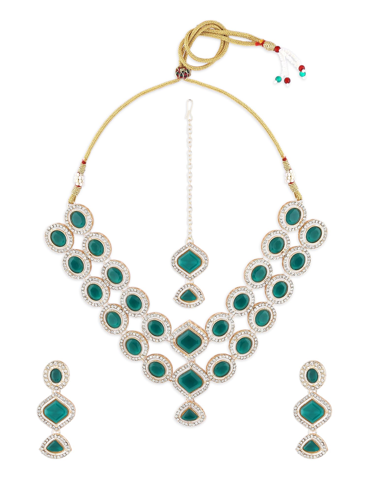 ZAVERI PEARLS Green Stones Dazzling Austrian Diamonds Choker Necklace Earring & Maangtikka Set For Women-ZPFK17790 (B0CZXX63RW) Amazon Price History, Amazon Price Tracker