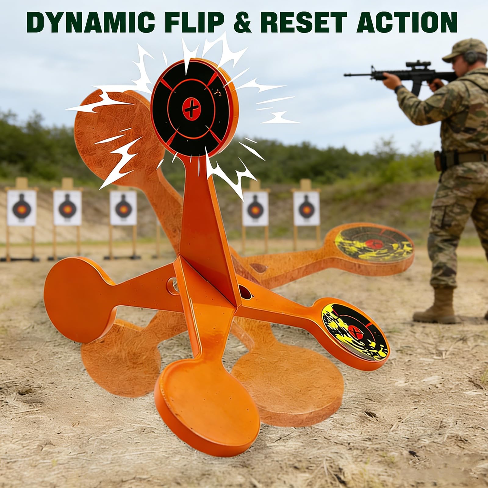 Spinning Shooting Target Thickened Flip Roller, 10 Sheets of Splash Target Paper, Metal Reactive Flip Reset Targets, Automatically Flips, High Caliber for Outdoor and Backyard — view 5