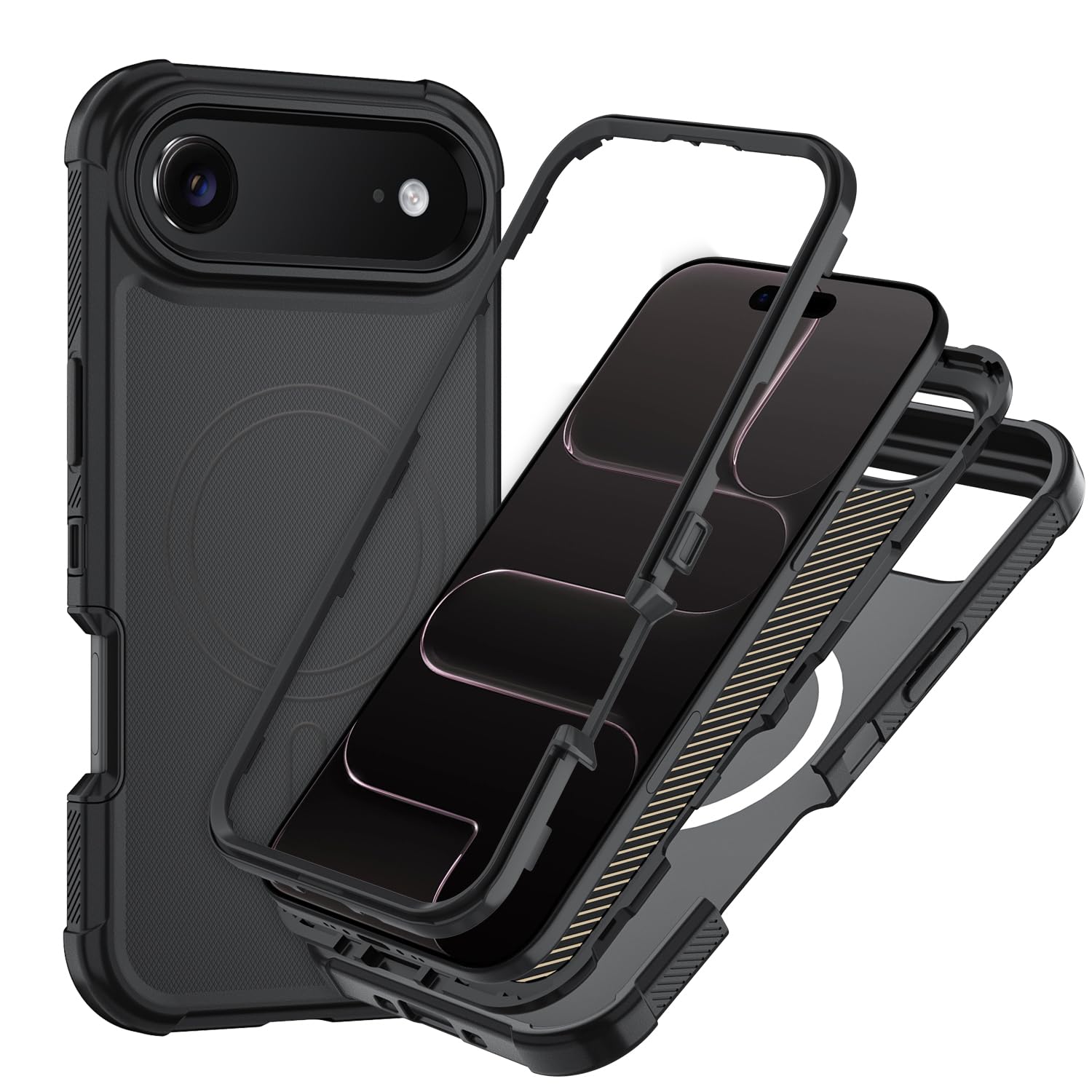 Photo 1 of SunStory Magnetic for iPhone 17 Air Case, Compatible with MagSafe, 3-Layer Heavy Duty Full-Body Cover, Military-Grade Drop Protection, 3 in 1 Hybrid Protective Case for iPhone 17 Air 6.5",Black