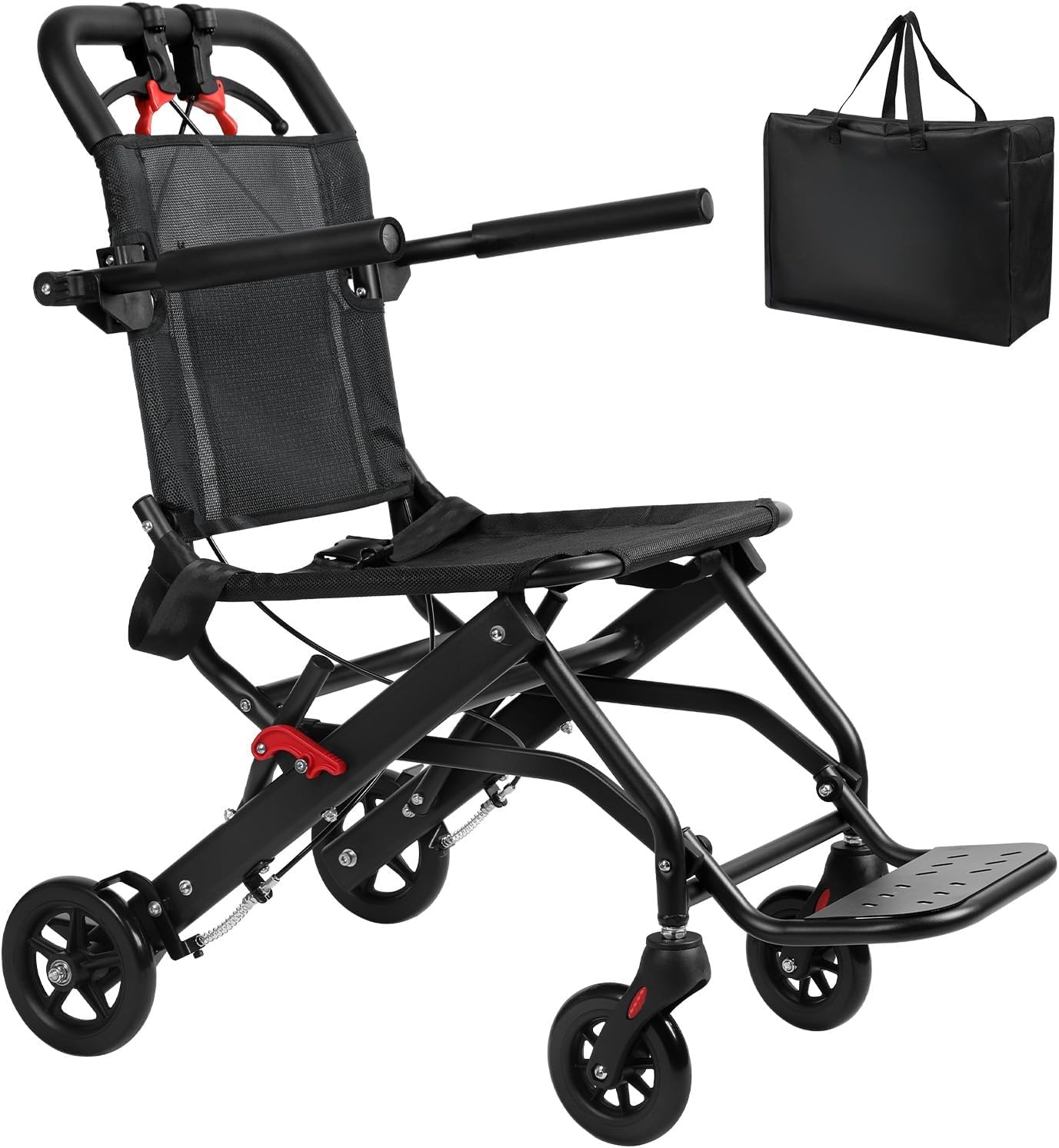 YGNVMCXJG Lightweight Transport Wheelchair for Adults, Ultra Lightweight Folding Transfer Wheelchair, Aluminum Travel Wheelchair for Airplane Travel, Supports 286 lbs